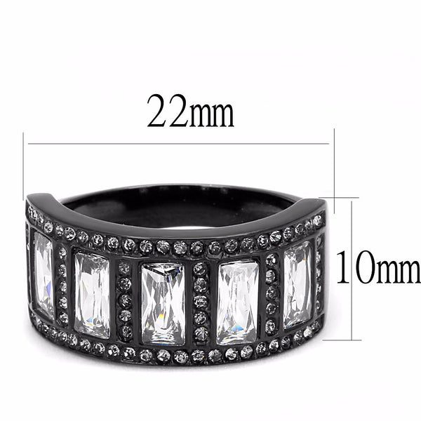 5 Clear Baguette Cut CZ s Set in Black IP Stainless Steel Eternity Band - LA NY Jewelry