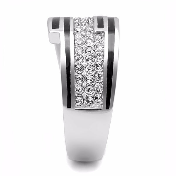 Top Grade Clear Crystal with Black Outline set in Stainless Steel Band - LA NY Jewelry