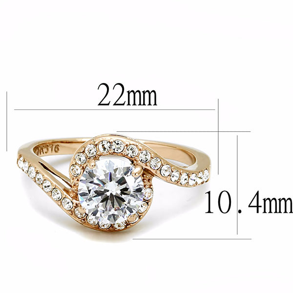 7x7mm Round Cut CZ Center Set in Rose Gold IP Stainless Steel Women's Ring - LA NY Jewelry