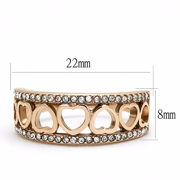 Top Grade Clear Crystal with Heart Link Rose Gold IP Stainless Steel Band - LA NY Jewelry
