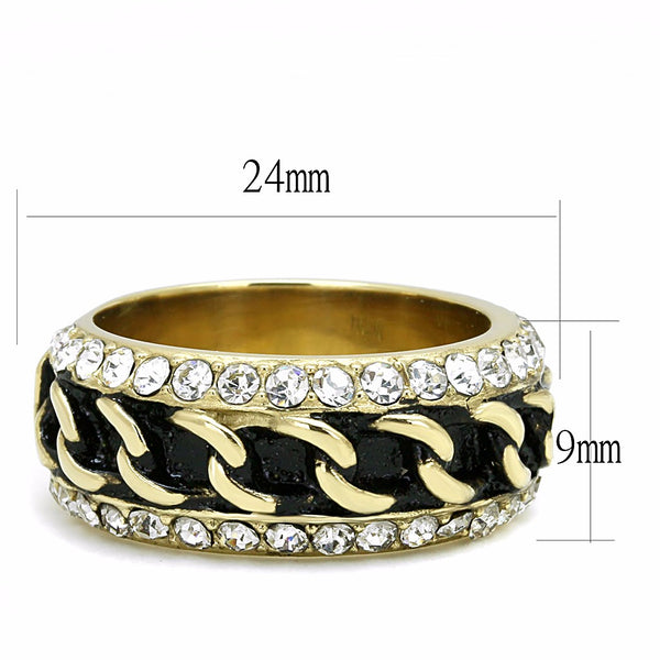 Top Grade Clear Crystal with Black Chain Look Center Gold IP Stainless Steel Band - LA NY Jewelry