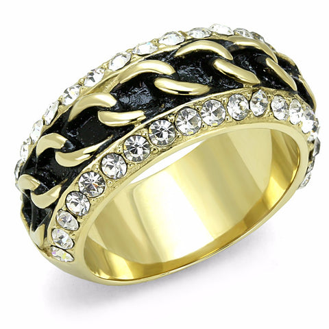 Top Grade Clear Crystal with Black Chain Look Center Gold IP Stainless Steel Band - LA NY Jewelry