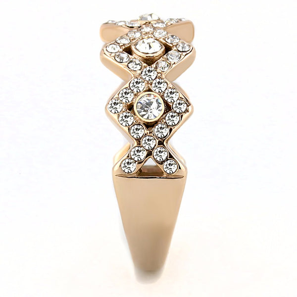 Top Grade Crystal set in 5 Rhombus Shape Rose Gold IP Stainless Steel Band - LA NY Jewelry