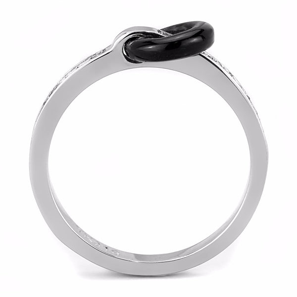 Black Circle set in Top Grade Clear Crystal Stainless Steel 2x2mm Band - LA NY Jewelry