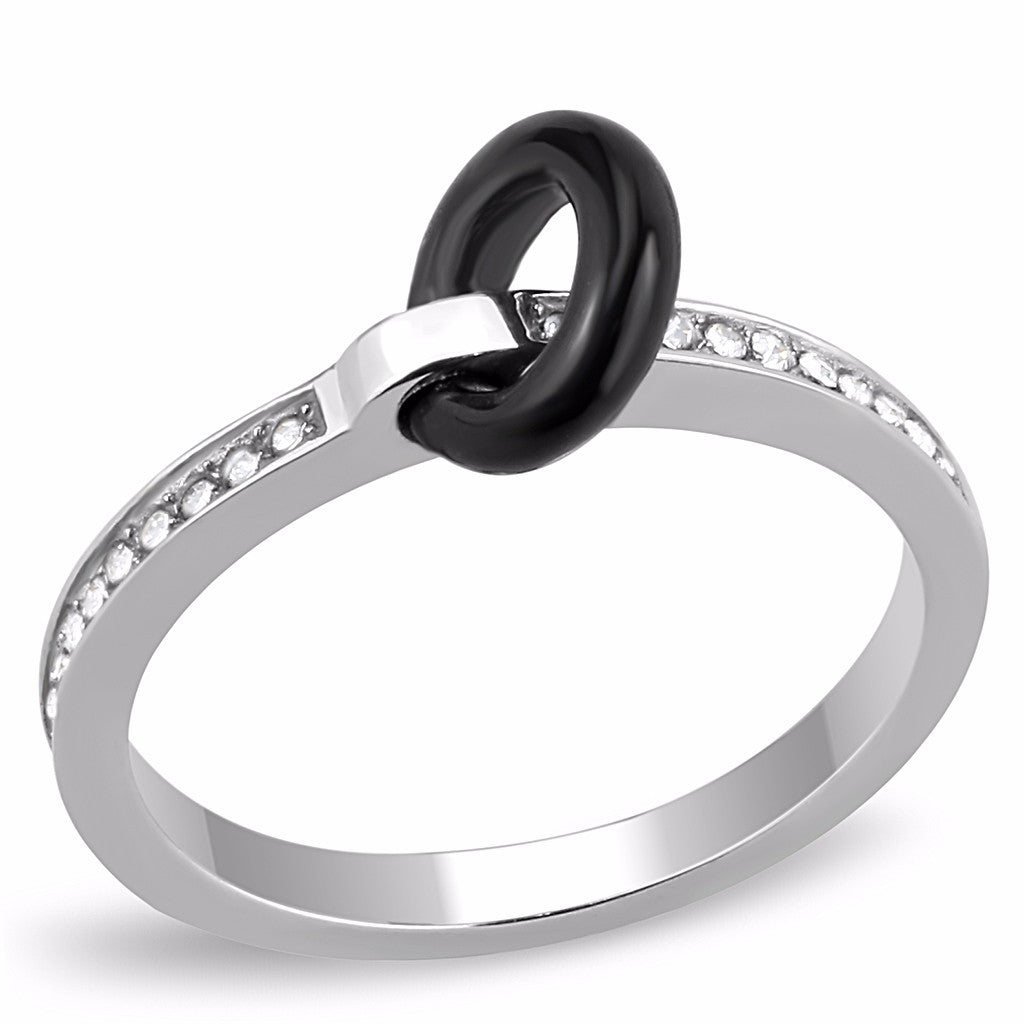 Black Circle set in Top Grade Clear Crystal Stainless Steel 2x2mm Band - LA NY Jewelry