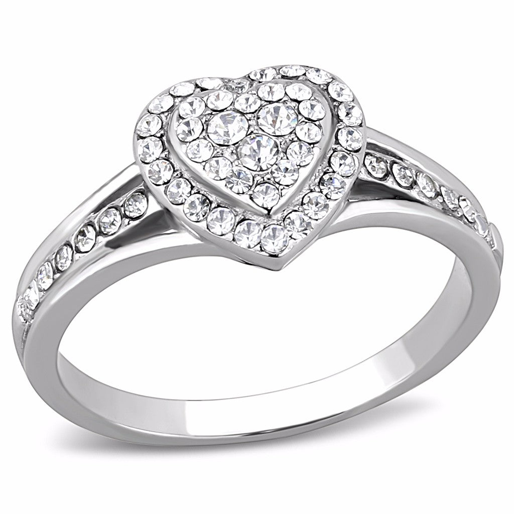 Top Grade Crystal Set Heart in Heart Shape Stainless Steel Women's Ring - LA NY Jewelry