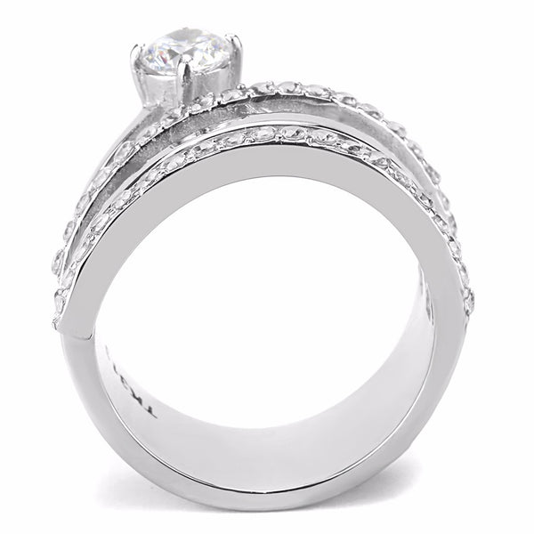 5x5mm Round CZ Side with Top Grade Crystal Stainless Steel Wide Band Ring - LA NY Jewelry