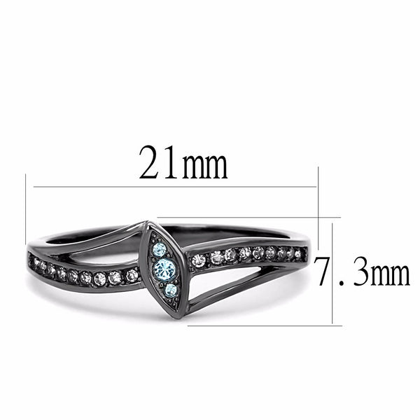 Sea Blue Crystal in Marquise Shape Light Black IP Stainless Steel Band - LA NY Jewelry