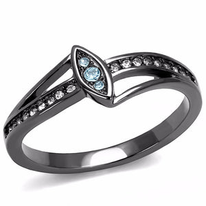 Sea Blue Crystal in Marquise Shape Light Black IP Stainless Steel Band - LA NY Jewelry