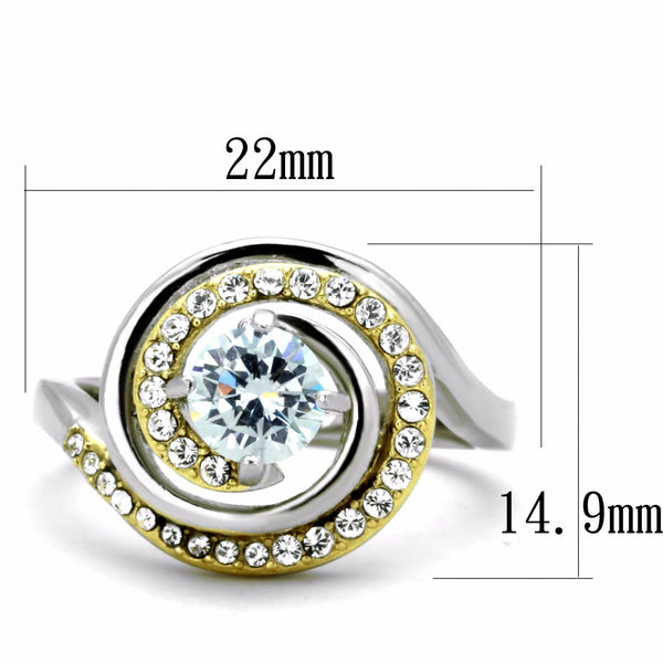 6x6mm Round Cut CZ Two-Tone Gold IP Stainless Steel Womens Bridal Ring - LA NY Jewelry