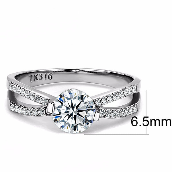 6.5x6.5mm Round Cut Clear CZ Center Set in Stainless Steel Delicate Ring - LA NY Jewelry