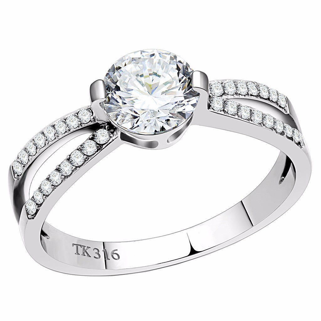6.5x6.5mm Round Cut Clear CZ Center Set in Stainless Steel Delicate Ring - LA NY Jewelry