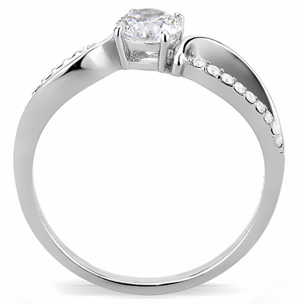5x5mm Round Cut Clear CZ Center Set in Stainless Steel Delicate Ring - LA NY Jewelry