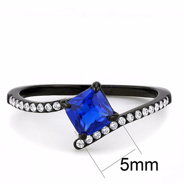 5x5mm Princess Cut Sapphire CZ Black IP Stainless Steel Delicate Ring - LA NY Jewelry