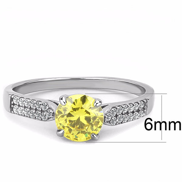 6x6mm Round Citrine CZ Center Stainless Steel Delicate Ring - LA NY Jewelry