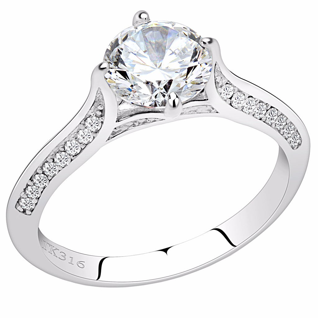 7x7mm Clear Round CZ Center Set in Stainless Steel Delicate Primise Ring - LA NY Jewelry