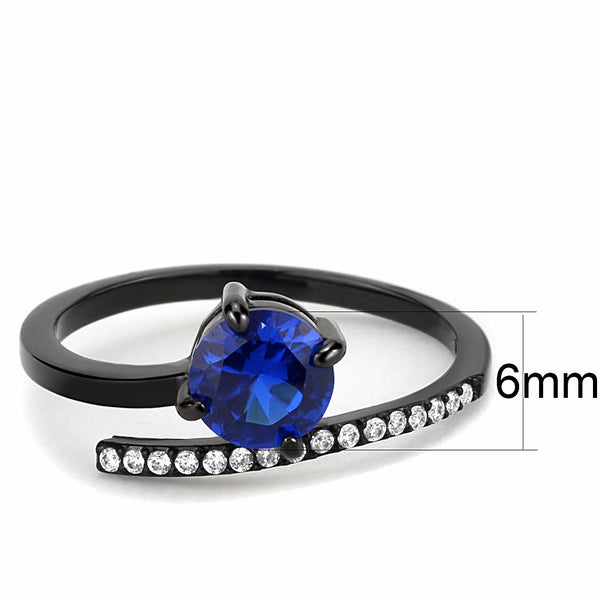 6x6mm Round Sapphire CZ Center Black IP Stainless Steel Delicate Ring - LA NY Jewelry
