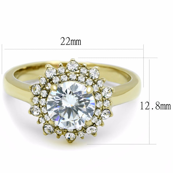 7x7mm Round CZ Flower Look Gold IP Stainless Steel Women's Ring - LA NY Jewelry