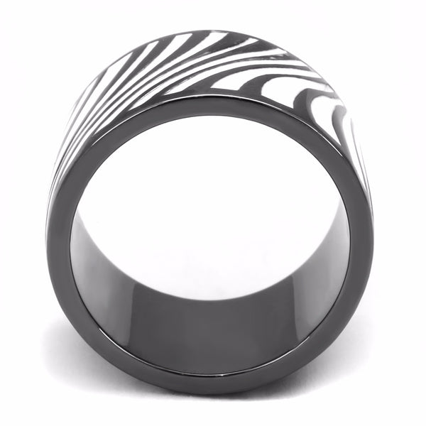 Zebra Stripe Light Black IP Stainless Steel 13mm Wide Band - LA NY Jewelry