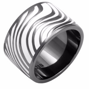 Zebra Stripe Light Black IP Stainless Steel 13mm Wide Band - LA NY Jewelry