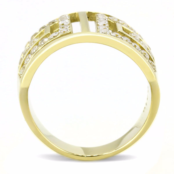 Top Grade Crystal Set in Gold IP Stainless Steel Wide Band Ring - LA NY Jewelry