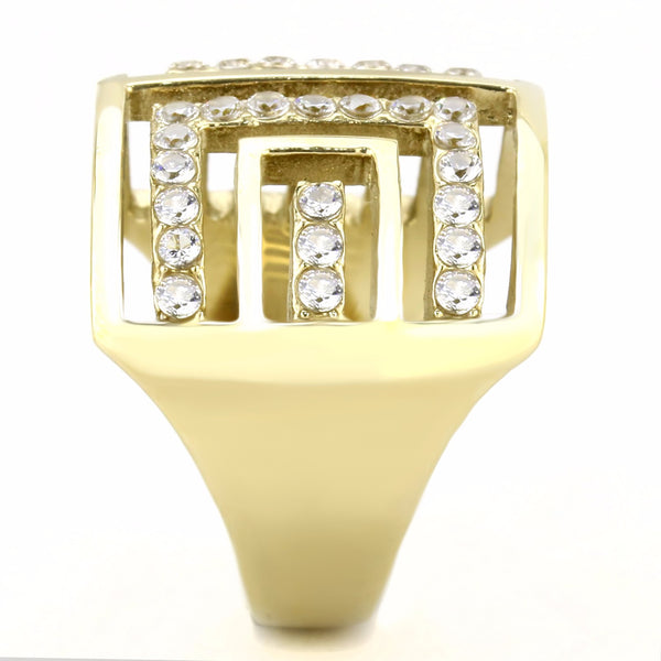 Top Grade Crystal Set in Gold IP Stainless Steel Wide Band Ring - LA NY Jewelry