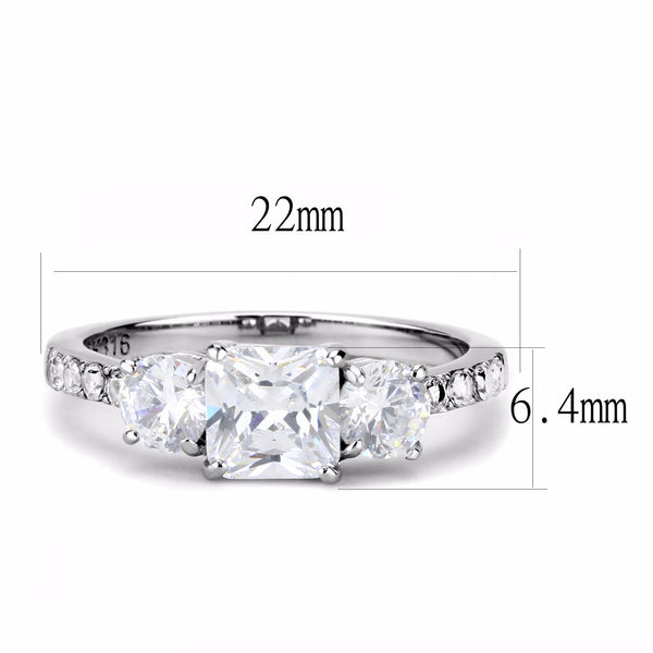 Three Stone Type Princess CZ with Two Round CZ Stainless Steel Wedding Ring - LA NY Jewelry