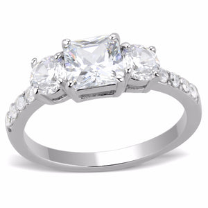 Three Stone Type Princess CZ with Two Round CZ Stainless Steel Wedding Ring - LA NY Jewelry