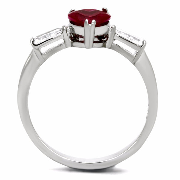 6x6mm Red Heart Cut CZ Center Womens Stainless Steel Promise Ring - LA NY Jewelry