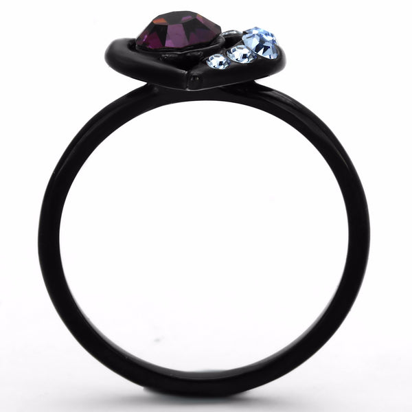 5x5mm Amethyst Round Crystal Heart Shape Black IP Stainless Steel Promise Ring - LA NY Jewelry