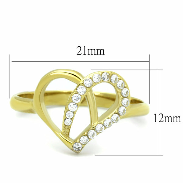 Women's Clear Round Cut CZ Heart Shape Gold IP Stainless Steel Ring - LA NY Jewelry