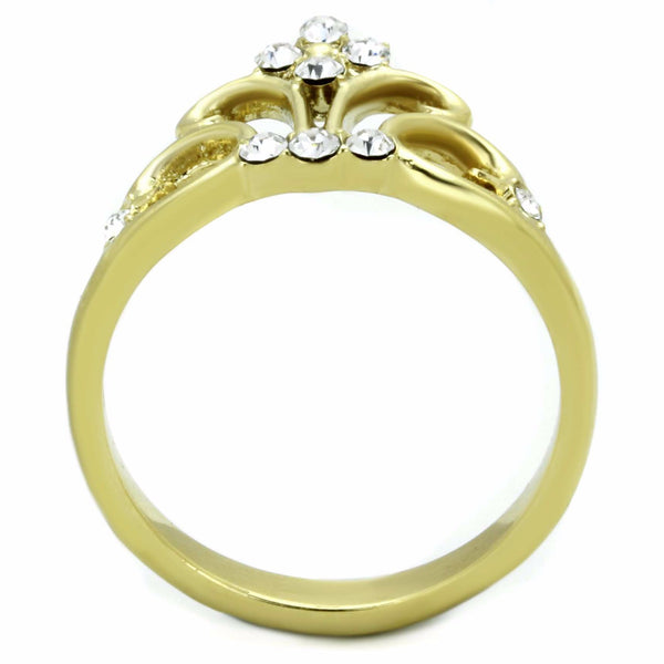 Women's Clear Round Cut CZ Crown Shape Gold IP Stainless Steel Ring - LA NY Jewelry