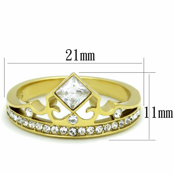 Women's Clear Princess CZ Crown Shape Gold IP Stainless Steel Ring - LA NY Jewelry