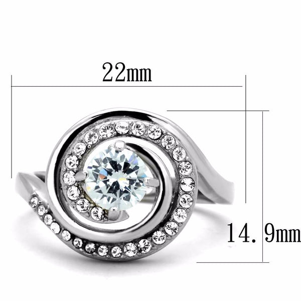 Women's 6x6mm Round CZ Center Swirl Shape Stainless Steel Ring - LA NY Jewelry