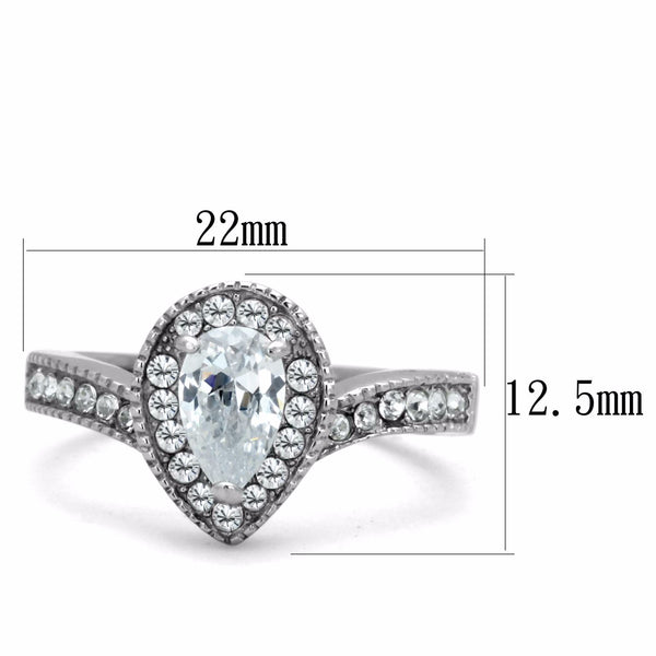 Women's 8x5mm Pear Cut CZ Center Stainless Steel Cocktail Ring - LA NY Jewelry