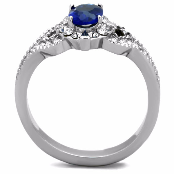 Women's 7x5mm Montana Blue Oval Cut CZ Center Stainless Steel Cocktail Ring - LA NY Jewelry