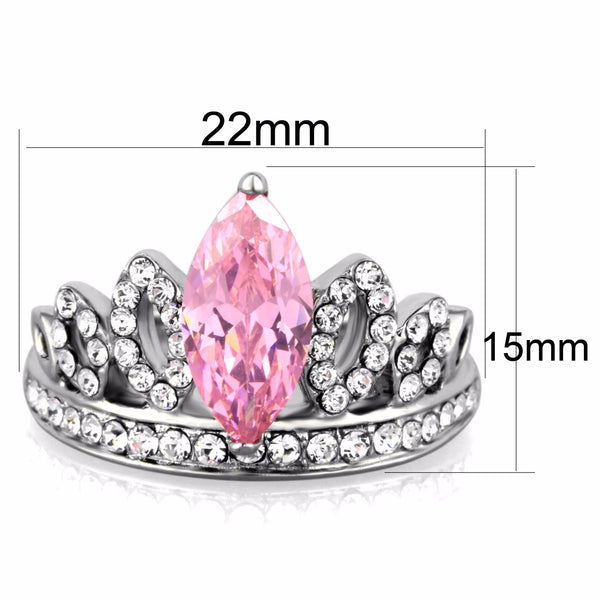 Women's 12x6mm Pink Marquise Cut CZ Center Crown Shape Stainless Steel Ring - LA NY Jewelry