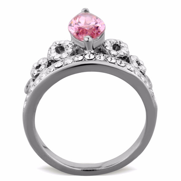 Women's 12x6mm Pink Marquise Cut CZ Center Crown Shape Stainless Steel Ring - LA NY Jewelry