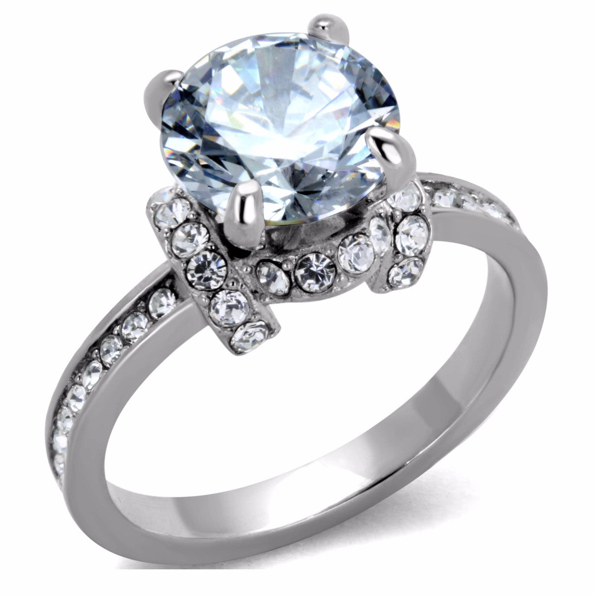 Women's Big 9x9mm Clear Brilliant Cut CZ Center Stainless Steel Wedding Ring - LA NY Jewelry