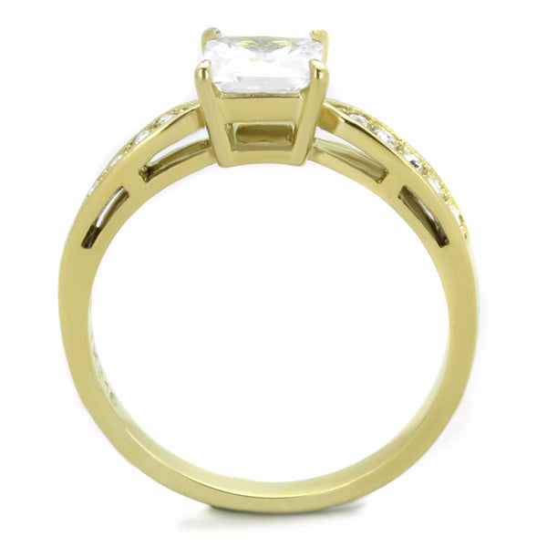 Women's 6x6mm Clear Princess Cut CZ Center Gold IP Stainless Steel Wedding Ring - LA NY Jewelry