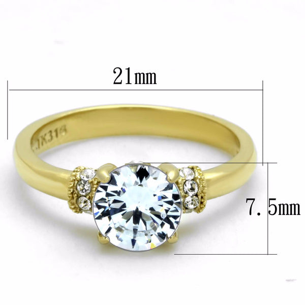 Women's 7x7mm Clear Round Cut CZ Center Gold IP Stainless Steel Wedding Ring - LA NY Jewelry