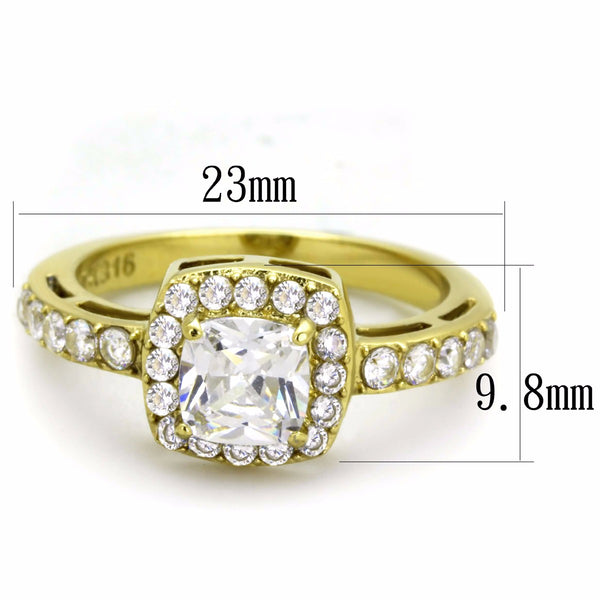 Women's 6x6mm Clear Cushion Cut CZ Center Gold IP Stainless Steel Cocktail Ring - LA NY Jewelry