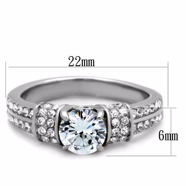 Women's 6x6mm Clear Round Cut CZ Center 316 Stainless Steel Bridal Ring - LA NY Jewelry