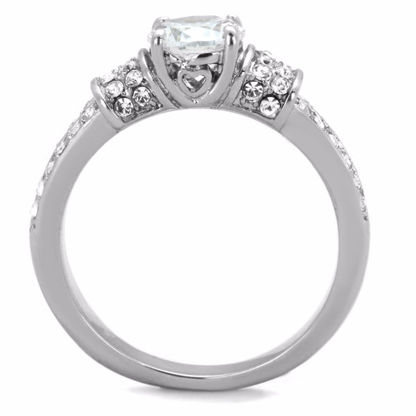 Women's 6x6mm Clear Round Cut CZ Center 316 Stainless Steel Bridal Ring - LA NY Jewelry