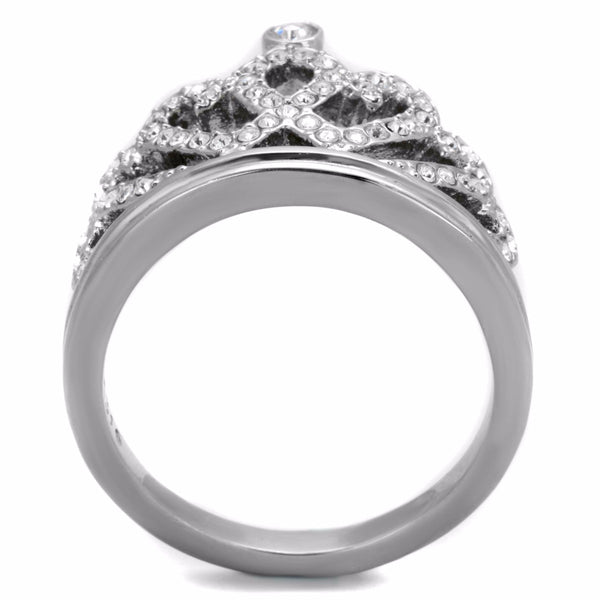 Women's Top Grade Clear Crystal 316 Stainless Steel Crown Ring - LA NY Jewelry