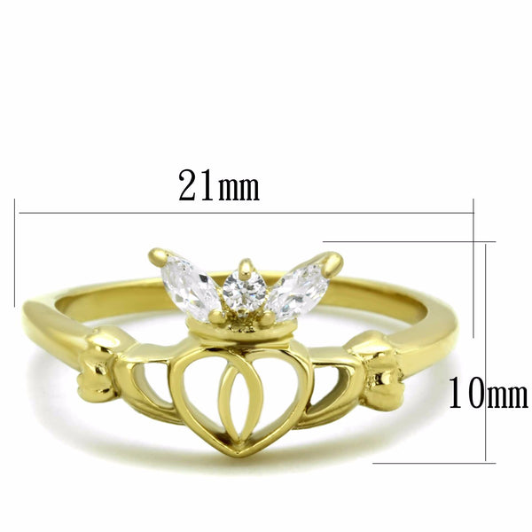Women's Small Round and Marquise CZ Gold IP Stainless Steel Claddagh Ring - LA NY Jewelry