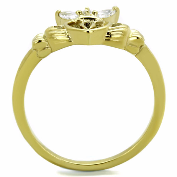 Women's Small Round and Marquise CZ Gold IP Stainless Steel Claddagh Ring - LA NY Jewelry