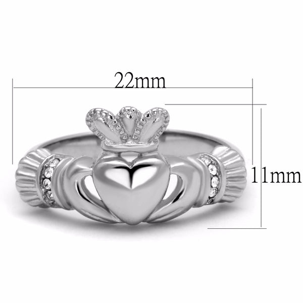 Top Grade Crystal in High Polish Stainless Steel Claddagh Ring - LA NY Jewelry