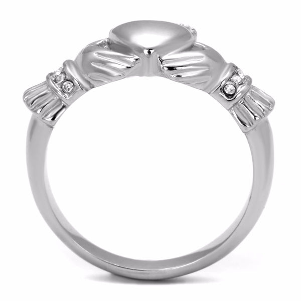 Top Grade Crystal in High Polish Stainless Steel Claddagh Ring - LA NY Jewelry
