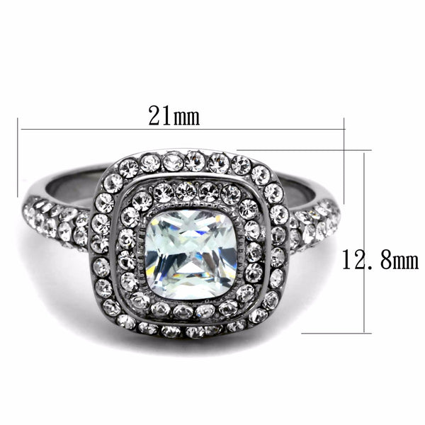 Women's 6x6mm Cushion CZ Center in Cushion Shape Stainless Steel Cocktail Ring - LA NY Jewelry